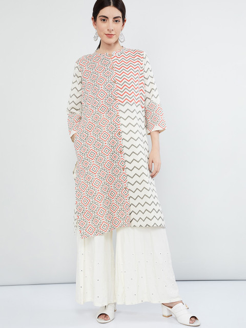 

max Women Off-White & Grey Printed Straight Kurta