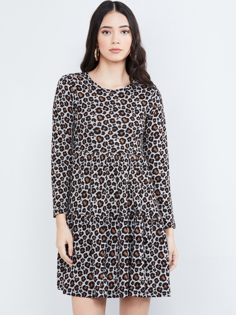 

max Women Grey & Black Printed A-Line Dress