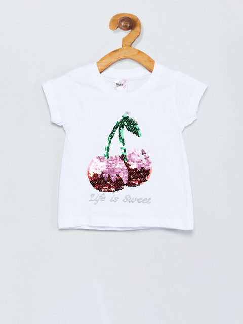 

max Girls White Printed Round Neck T-shirt
