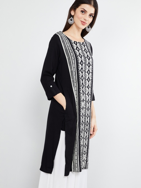 

max Women Black Printed Straight Kurta