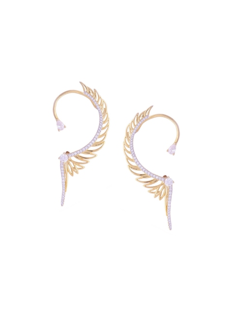 

Tistabene Gold-Plated & White Contemporary Half Hoop Earrings