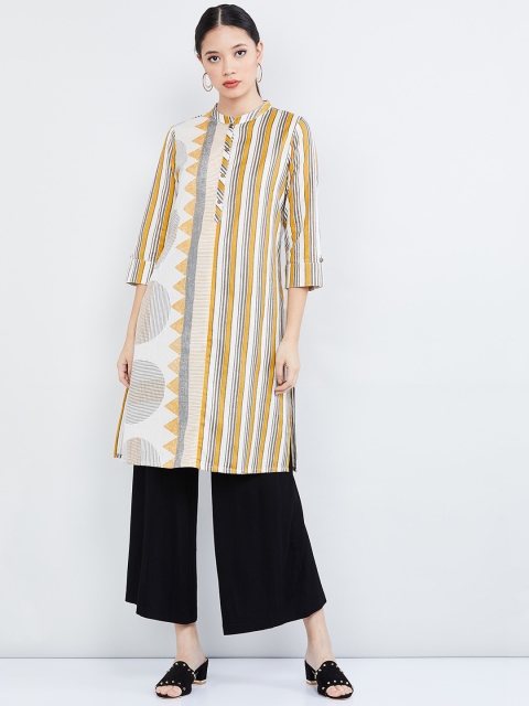 

max Women Off-White & Yellow Striped Straight Kurta