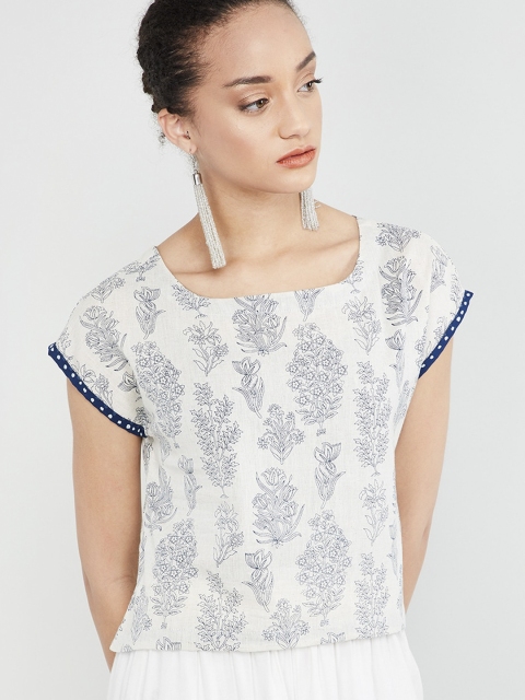 

max Women Off-White Printed Ethnic Crop Top