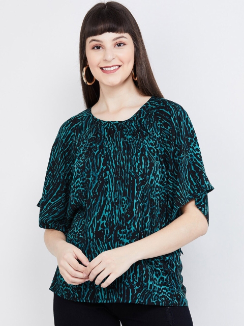 

max Women Bottle Green & Black Animal Print Top