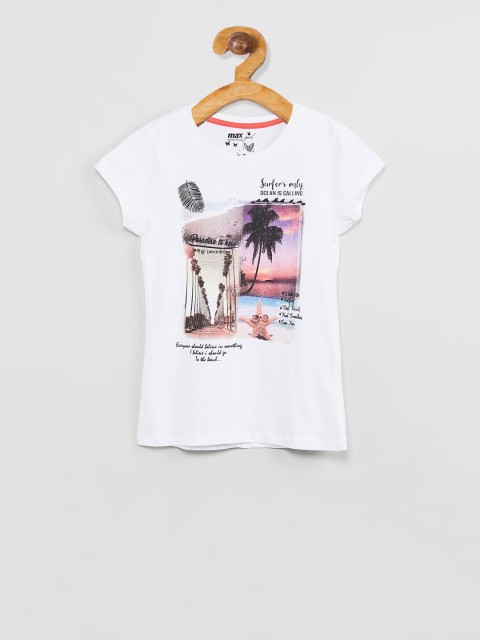 

max Girls White Printed Top