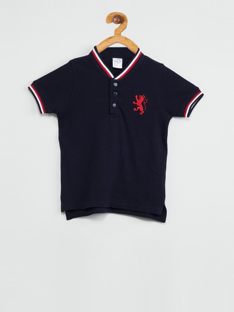 

max Boys Navy Blue Solid Polo Collar T-shirt