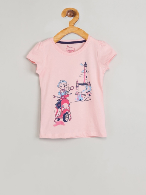 

max Girls Pink Printed Round Neck T-shirt