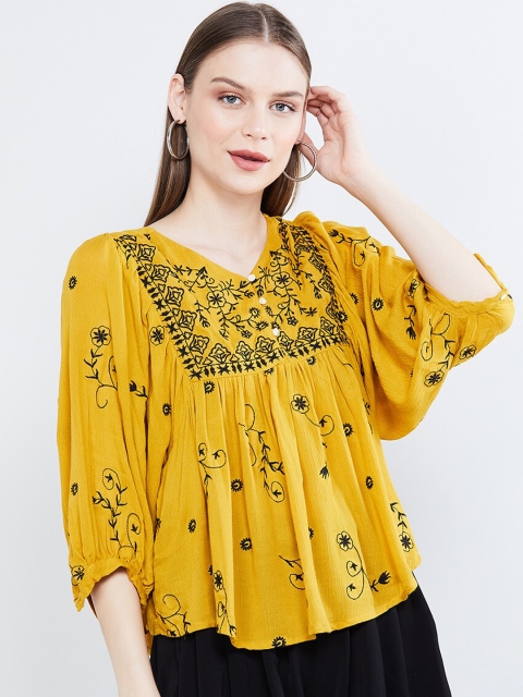 

max Women Yellow Printed A-Line Top