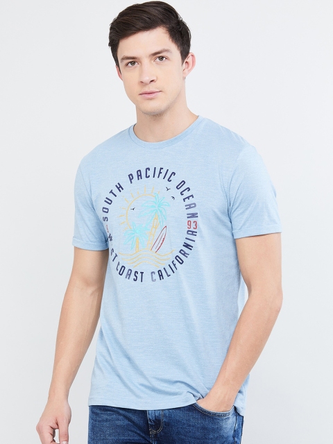 

max Men Blue & Orange Printed Round Neck T-shirt