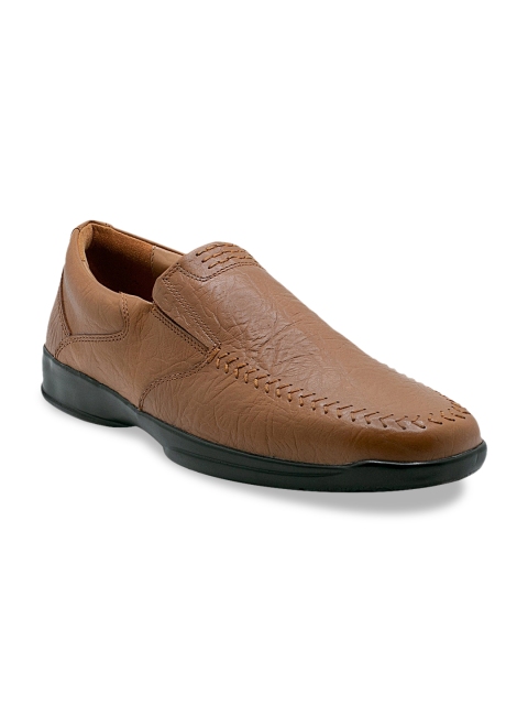 

KETHINI Men Tan Brown Textured Leather Formal Slip-Ons