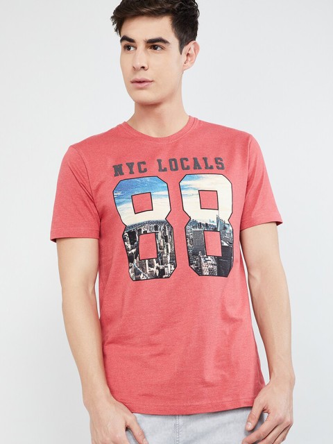 

max Men Red & Black Printed Slim Fit Round Neck T-shirt