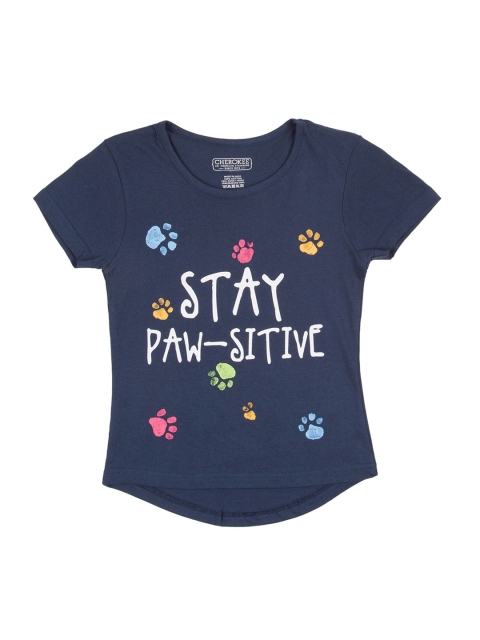 

Cherokee Girls Navy Blue Printed Round Neck T-shirt