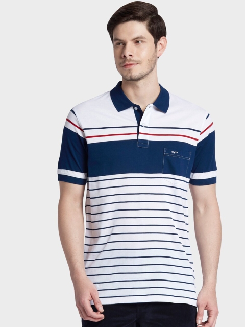 

ColorPlus Men White Striped Polo Collar T-shirt