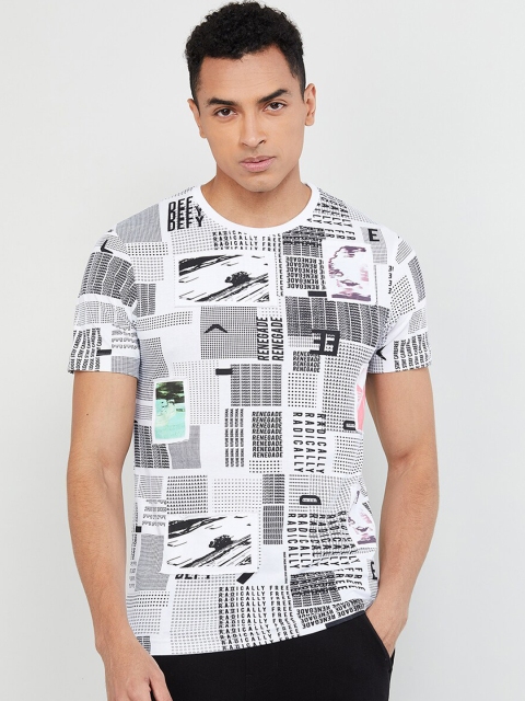 

max Men White Printed Round Neck T-shirt