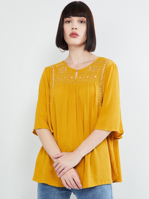 

max Women Yellow Solid A-Line Top