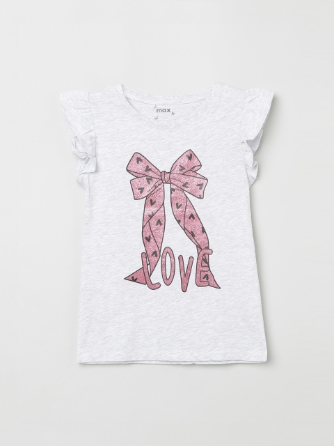 

max Girls Grey Melange Printed Pure Cotton Top