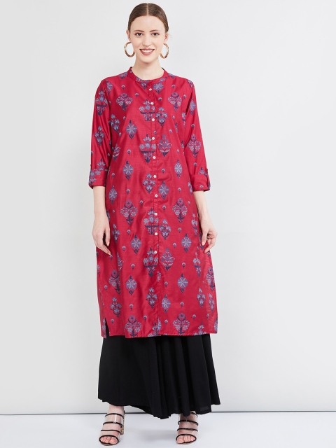 

max Women Pink Printed Straight Kurta