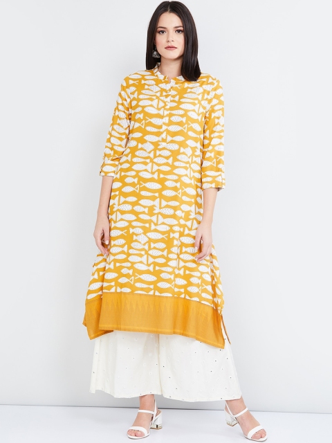

max Women Mustard Printed Straight Kurta