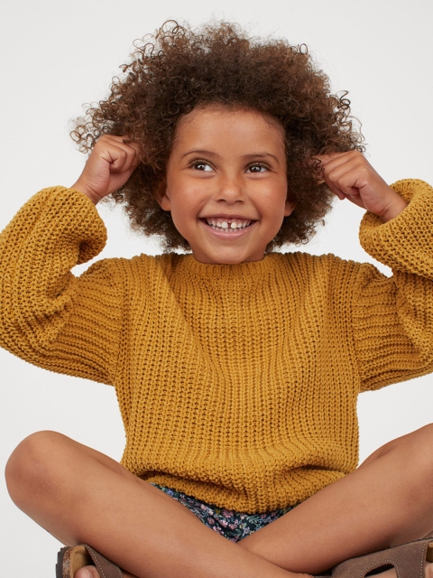 

H&M Girls Mustard Yellow Knitted Chenille Jumper