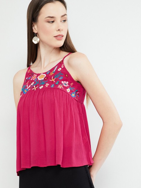 

max Women Pink Embroidered Top