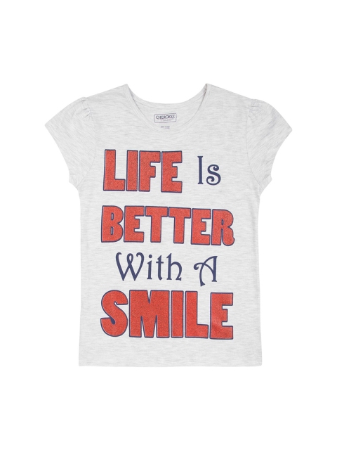

Cherokee Girls Grey Melange Printed Round Neck T-shirt