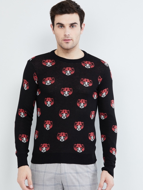 

max Men Black Printed Sweater Vest Sweater