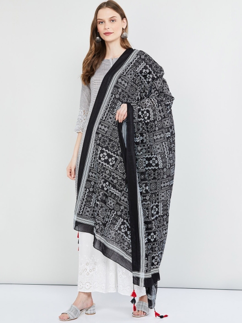

max Black Printed Cotton Dupatta