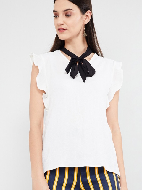 

max Women White Solid Top with Tie Up Detail