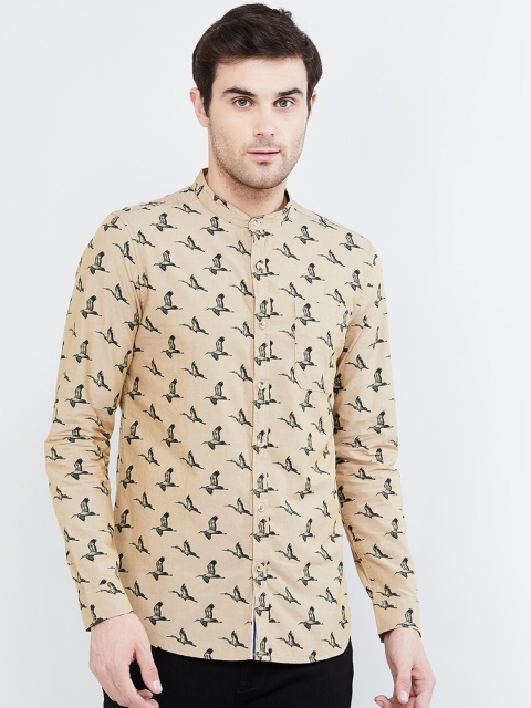 max Men Khaki & Grey Slim Fit Printed Casual Shirt