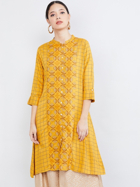 

max Women Mustard Yellow Printed Straight Kurta