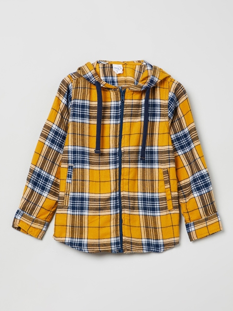

max Boys Yellow & Blue Checked Hooded Sweatshirt
