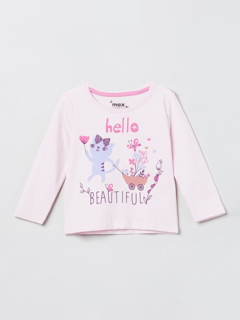 

max Girls Pink & Purple Printed Pure Cotton Top