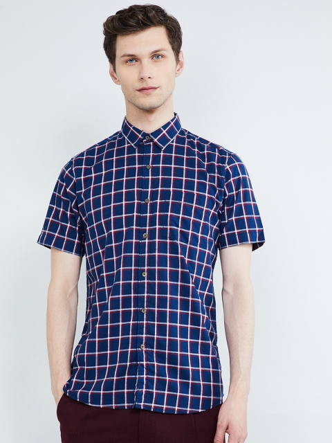 

max Men Blue Regular Fit Checked Casual Shirt