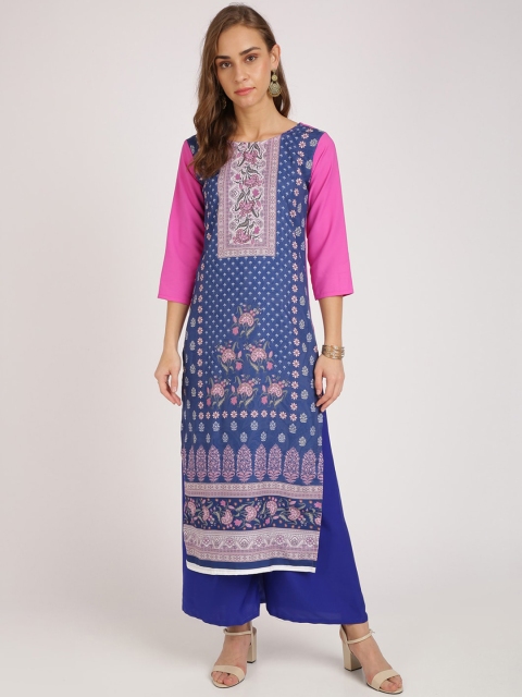 

Silk Bazar Women Blue & Pink Printed Kurta with Palazzos