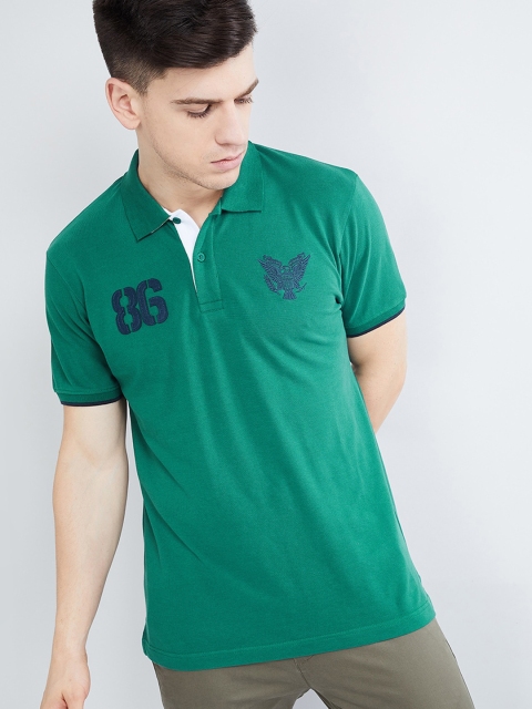 

max Men Green Colourblocked Polo Collar T-shirt
