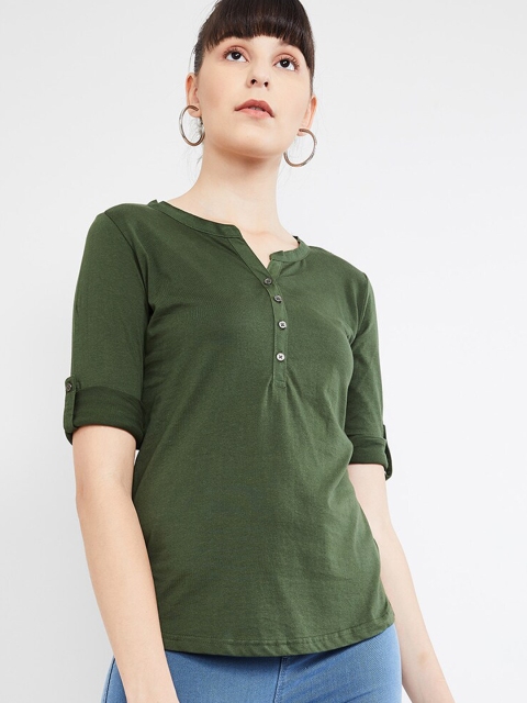 

max Women Olive Green Solid Knitted Top