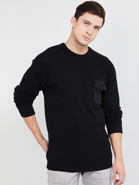 

max Men Black Solid Pullover Sweater
