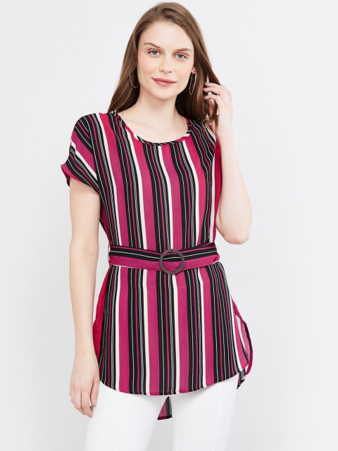 

max Women Maroon & Pink Striped High-Low Top