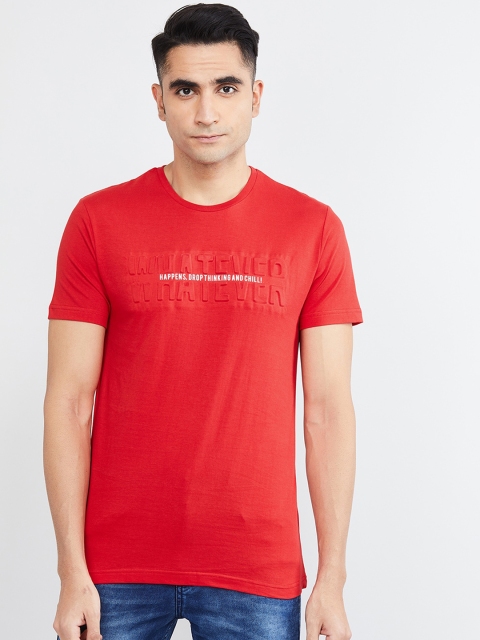 

max Men Red Printed Round Neck T-shirt