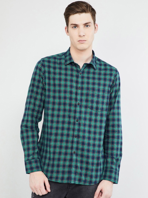

max Men Green & Blue Regular Fit Checked Casual Shirt