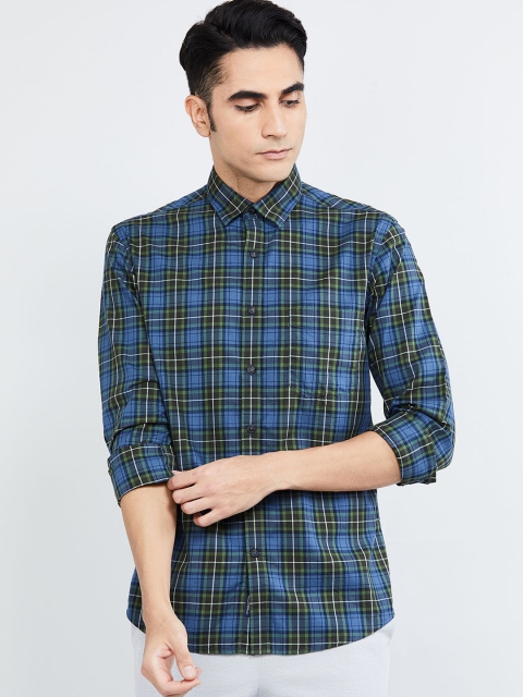 

max Men Blue & Green Regular Fit Checked Casual Shirt