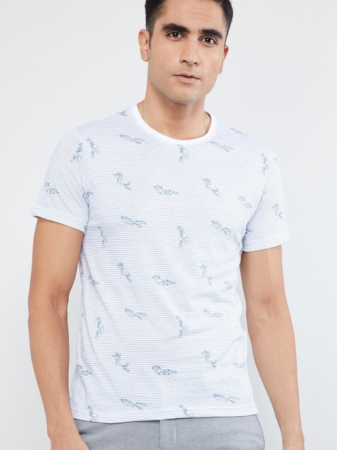 

max Men White Printed Round Neck T-shirt