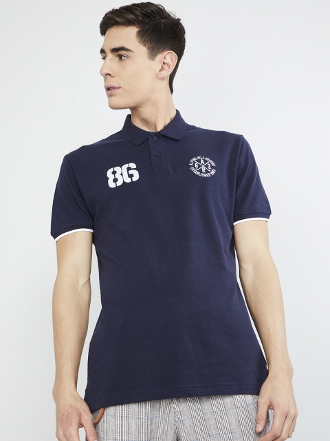 

max Men Navy Blue Printed Polo Collar T-shirt