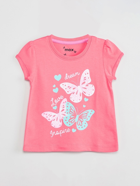 

max Girls Coral Pink Printed Top