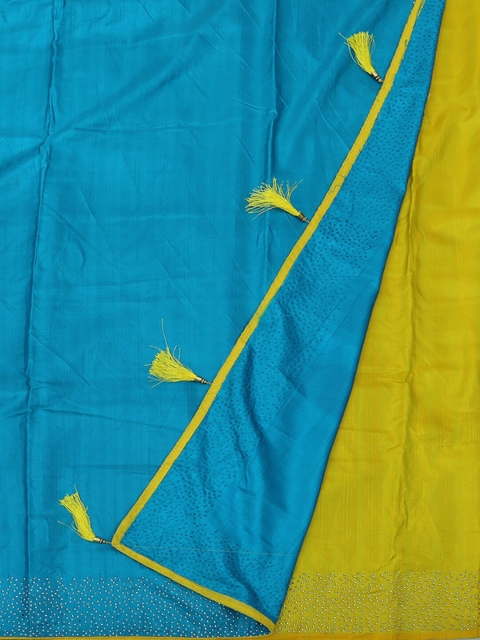 

Pothys Blue & Green Poly Silk Solid Saree