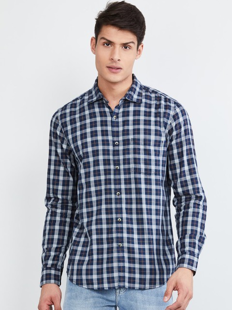 

max Men Blue Regular Fit Checked Casual Shirt