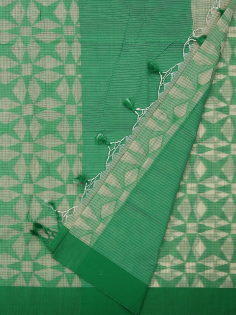 

Pothys Cream-Coloured & Green Woven Design Jute Cotton Saree