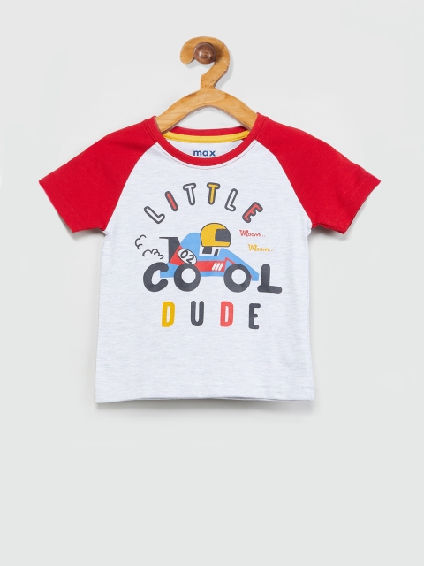 

max Boys Grey Melange & Red Printed Round Neck T-shirt