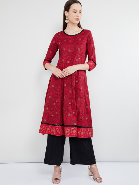 

max Women Red Printed A-Line Kurta