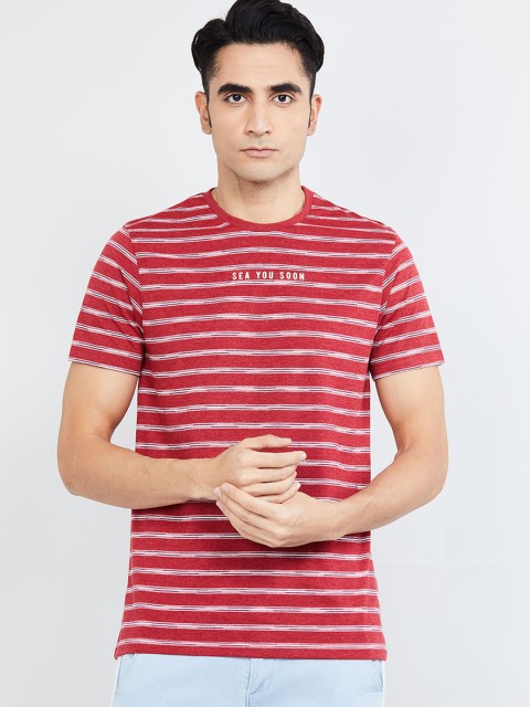

max Men Red Striped Round Neck T-shirt